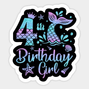 Mermaid Birthday Girl 4 Year Old Its My 4Th Bday Mermaid Sticker